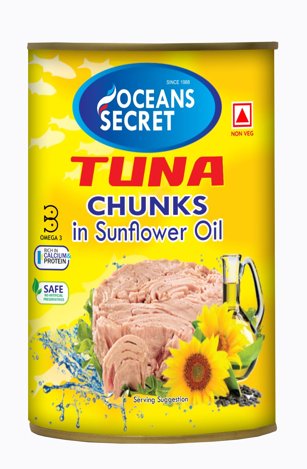 Oceans Secret Tuna Chunks in SunflowerOil 400gm Pack of 1 Canned Tuna Fish | Balanced Nutrition | Heart Healthy | in Sunflower Oil | Premium Cuts Ready to Eat