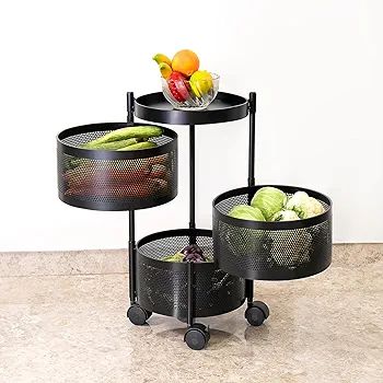 3-Tier Multifunctional Rotating Basket With Wheels