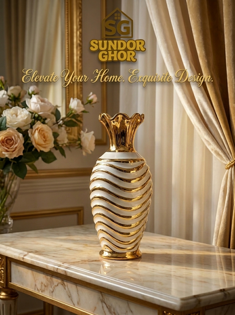 Golden Wave Premium Ceramic Flower Vase,,  By SUNDOR GHOR