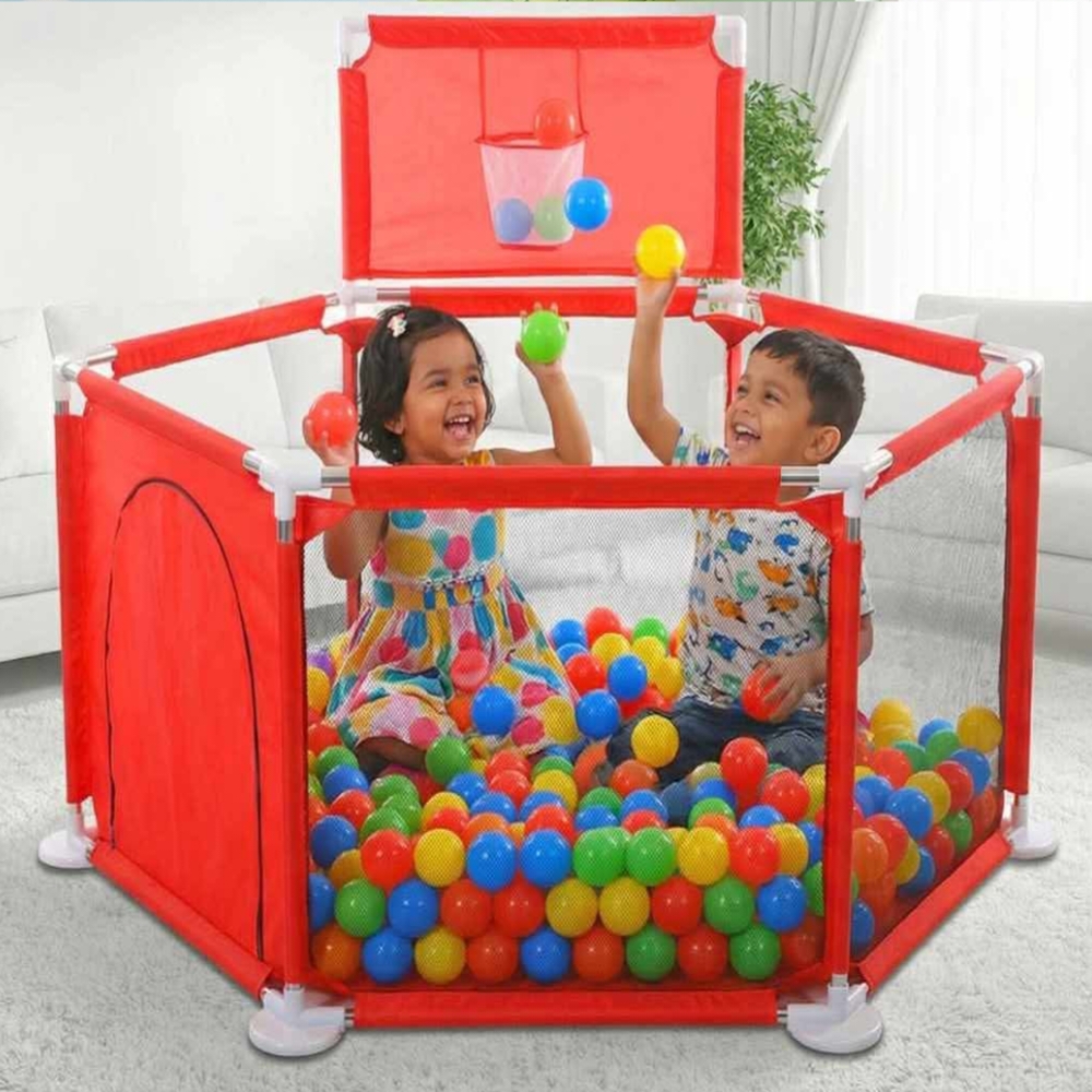 3.5×3.5 Feet Baby Playpen with 50 Balls & Waterproof Foam Mat