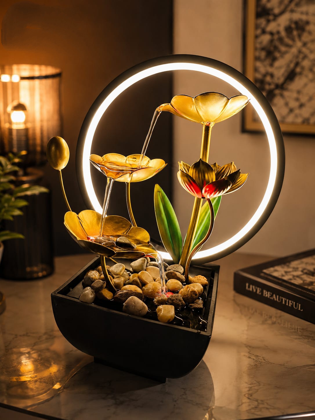 Water Fountain with LED Ring Light | Luxury Indoor Tabletop Zen Water Fountain,,, From _ Sundor Ghor.