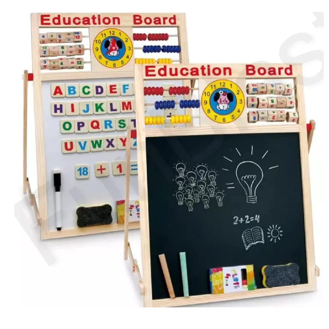 Educational Learning Multipurpose Double-Sided Magnetic Wooden Writing, Drawing Board (Whiteboard + Blackboard)