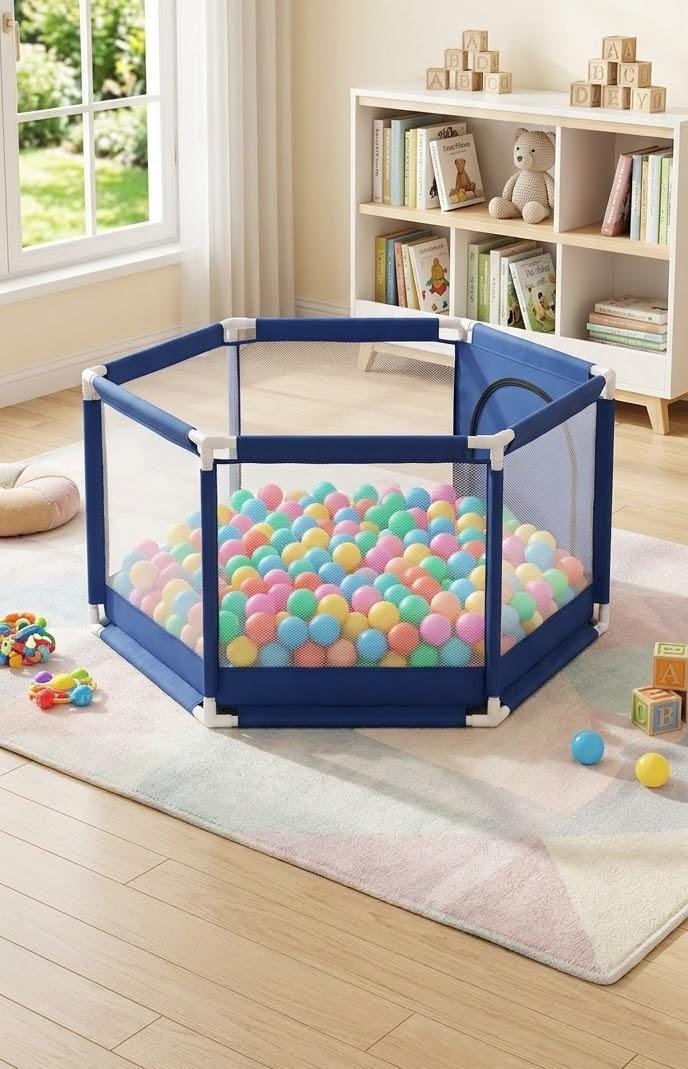 Round Baby Playpen with 50 Balls & Waterproof Foam Mat