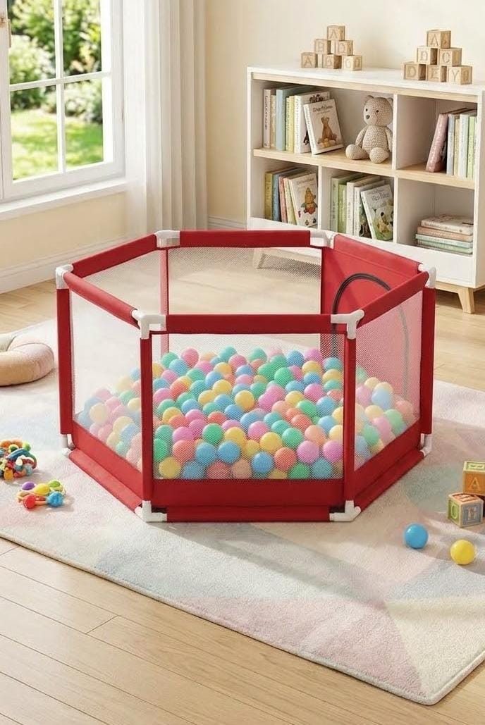 Round Baby Playpen with 50 Balls & Waterproof Foam Mat