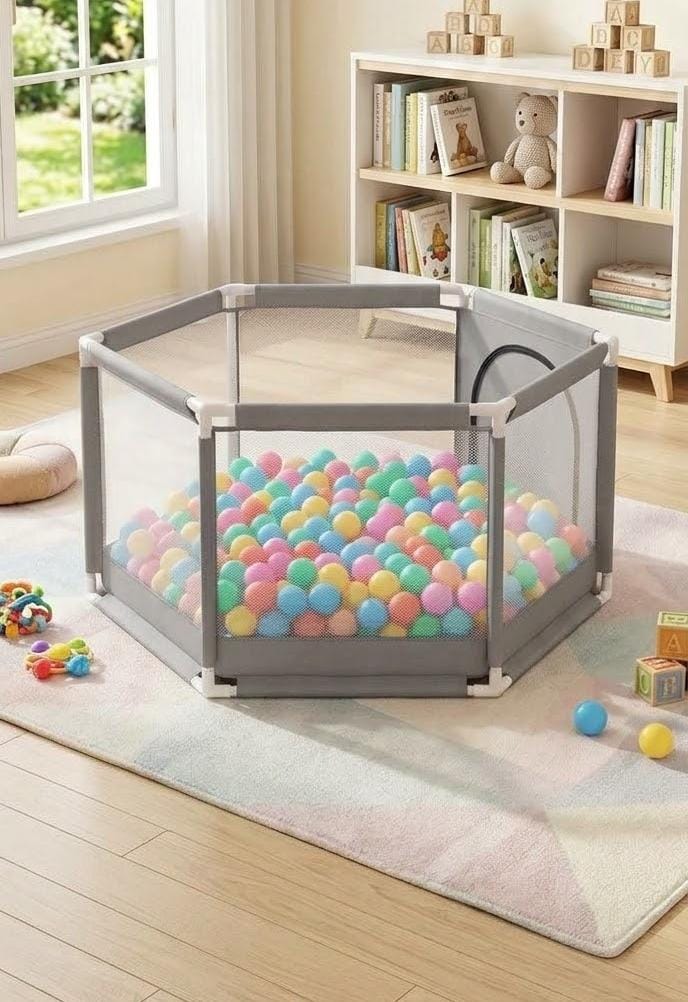 Round Baby Playpen with 50 Balls & Waterproof Foam Mat