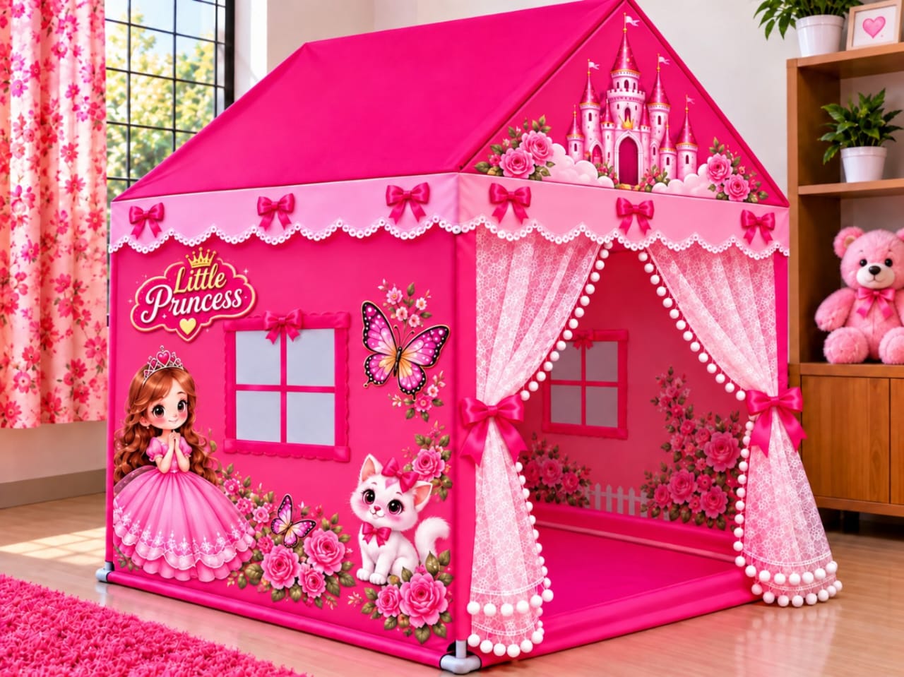 Printed Castle House Kids Tent – 50 Balls Free